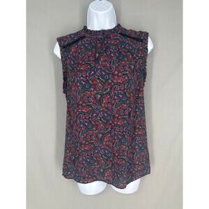 Loft Top Womens Medium Black Paisley Colorful Ruffle Sleeveless Boho Crochet Red
